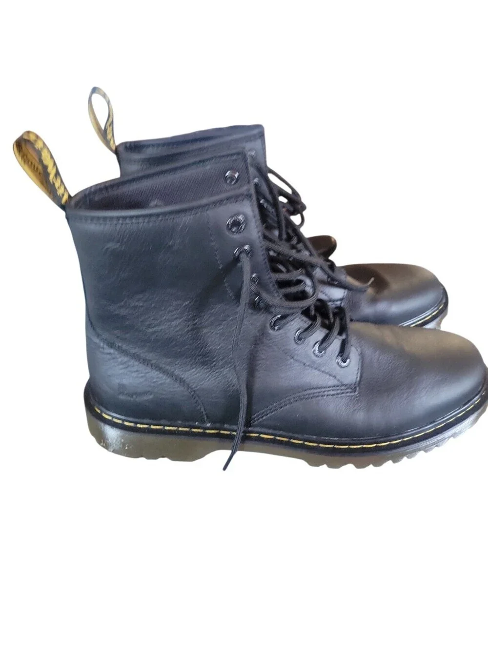 Dr. Martens 1460 Black Leather Lace-Up Boots with Yellow Stitching AirWair Loop